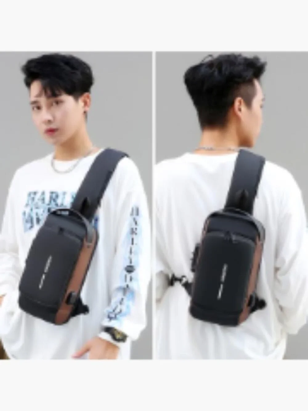 Anti-Theft USB Crossbody Sling Backpack Waterproof PU Leather